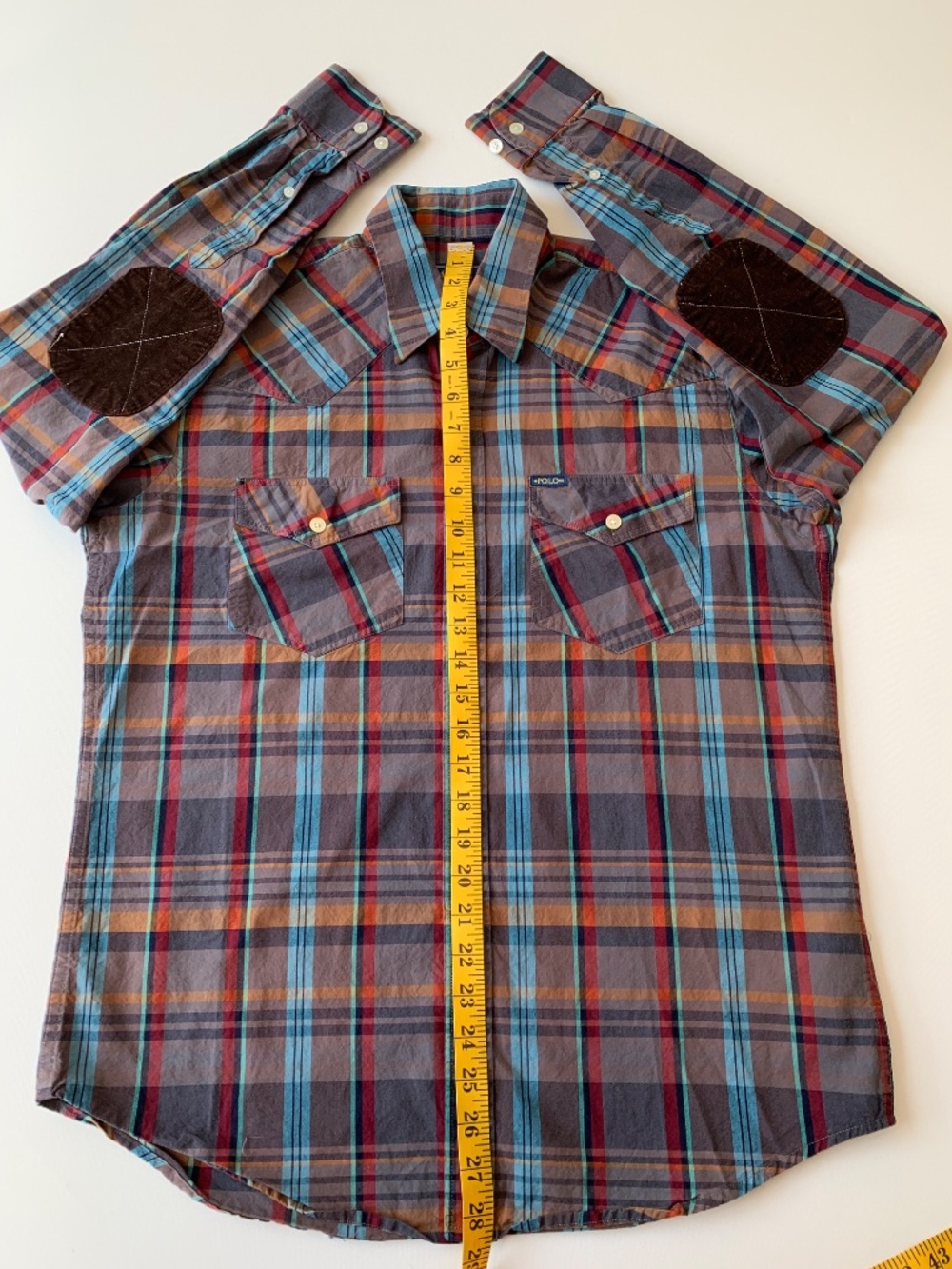 Polo Ralph Lauren Men’s size L Plaid Shirt Long Sleeve with Elbow Patches - Picture 4 of 12